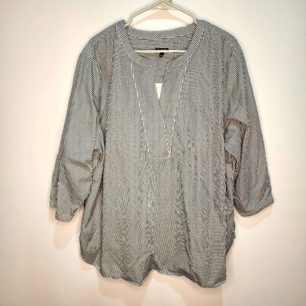 Talbots 3X Striped V-Neck long Sleeve Black And White Tunic Blouse